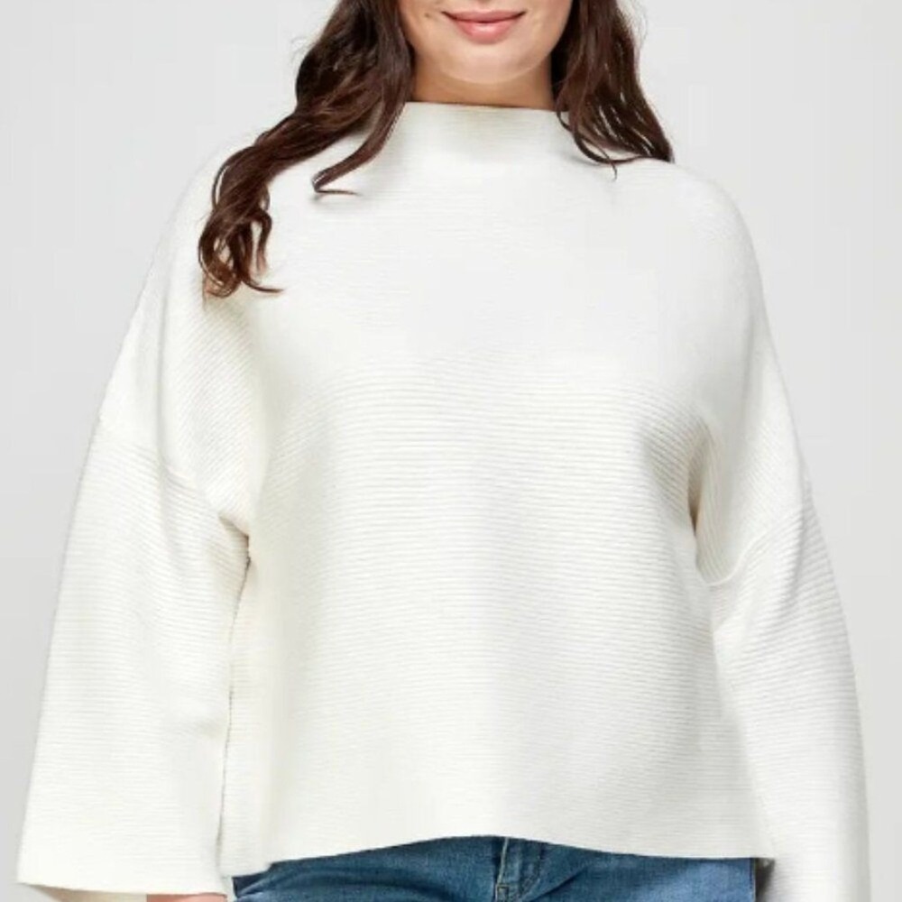 NWT Ellison Plus Size Casual Ivory Mock Neck Ribbed Sweater 2X